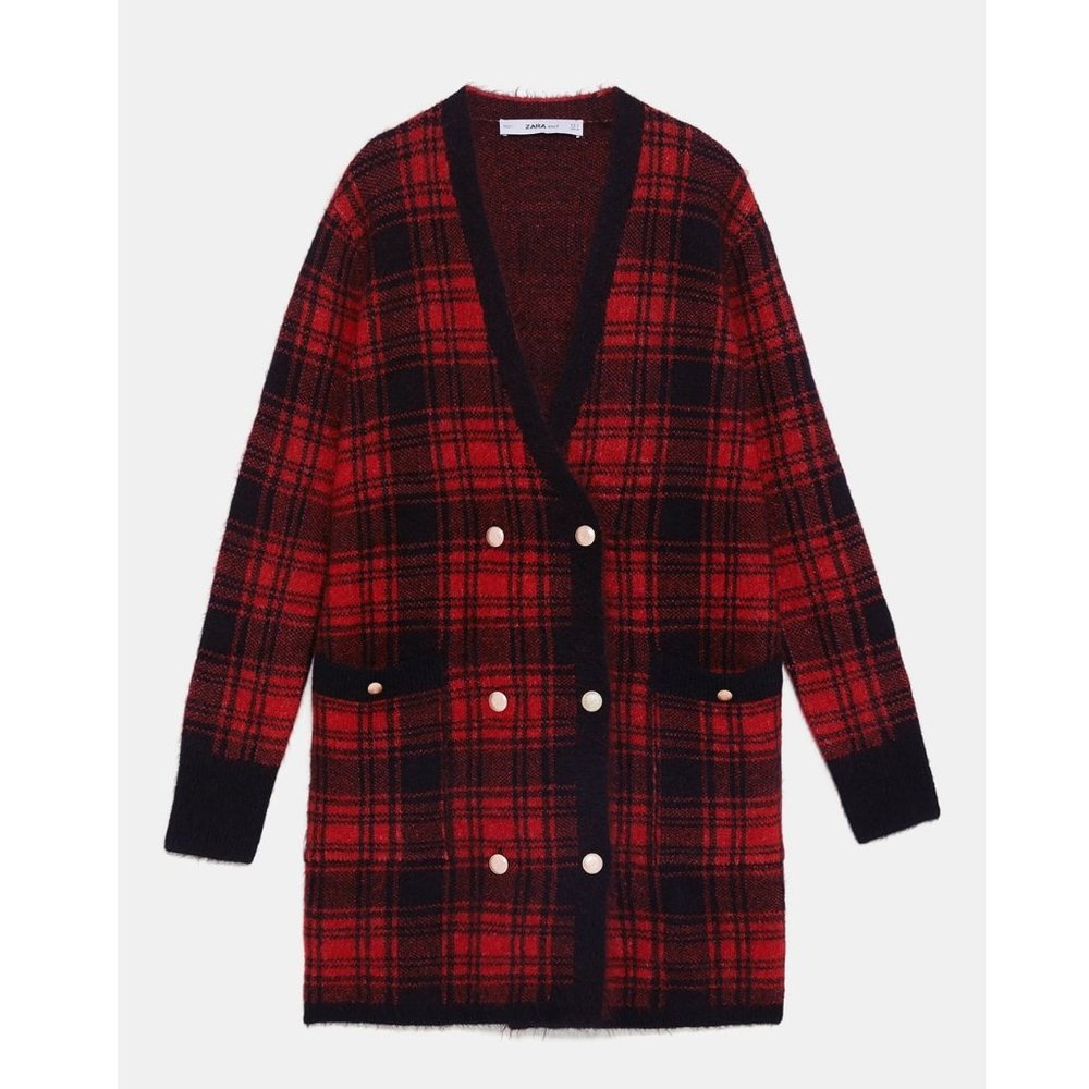 Zara Plaid Double Breasted Sweater Coat - Picture 8 of 8